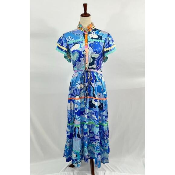 CELIAB Celia B Sz M Medium Blue Floral Adhara Midi Dress - Picture 9 of 12